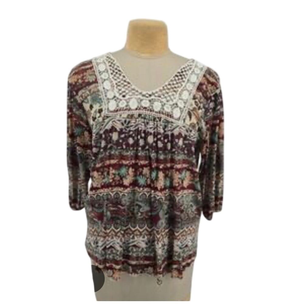 * Unity World Wear Cottagecore Crochet Yoke Festival Tunic Top